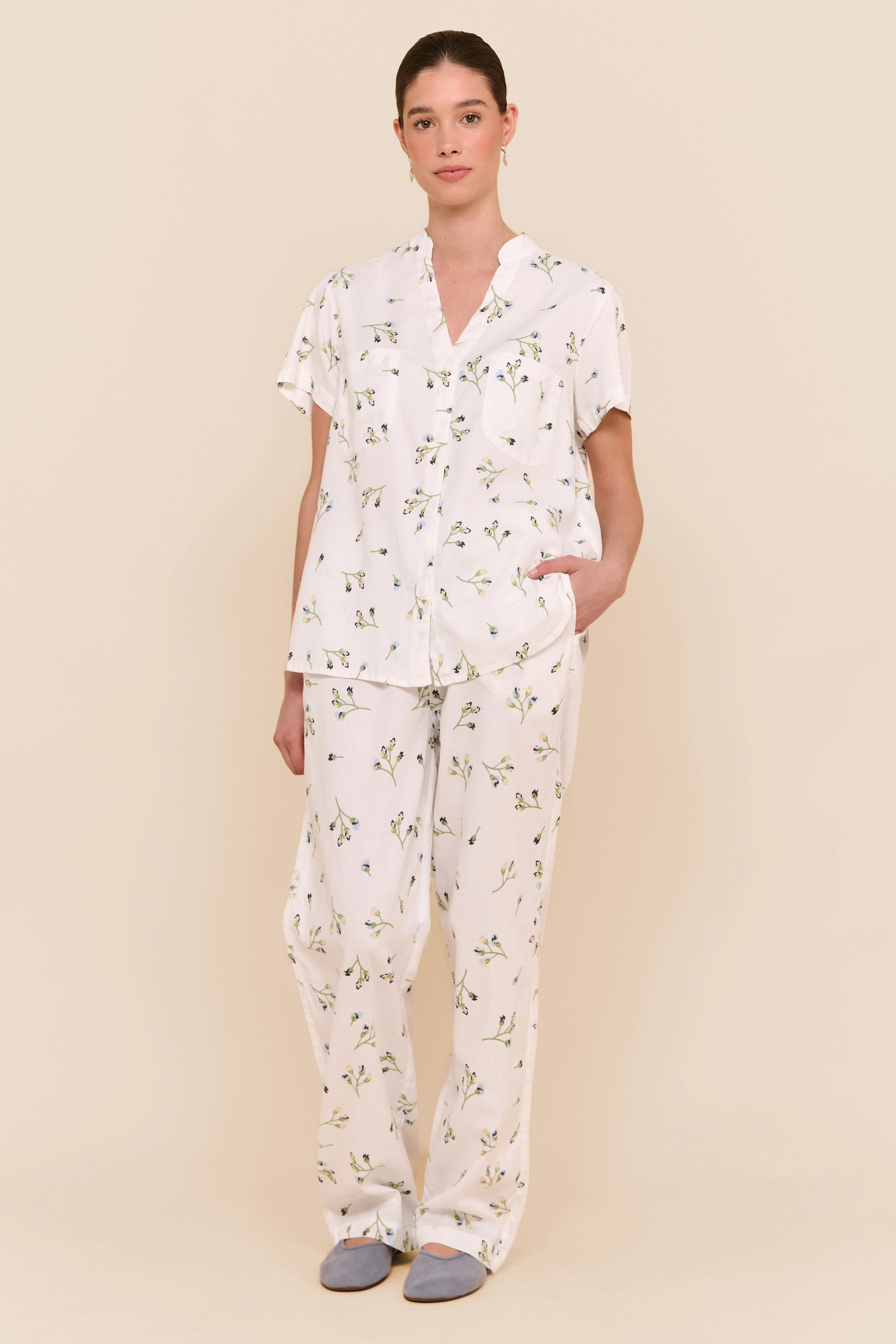 Maggie Pyjama Set - Long Pants - Lyocell Linen - Bluebell