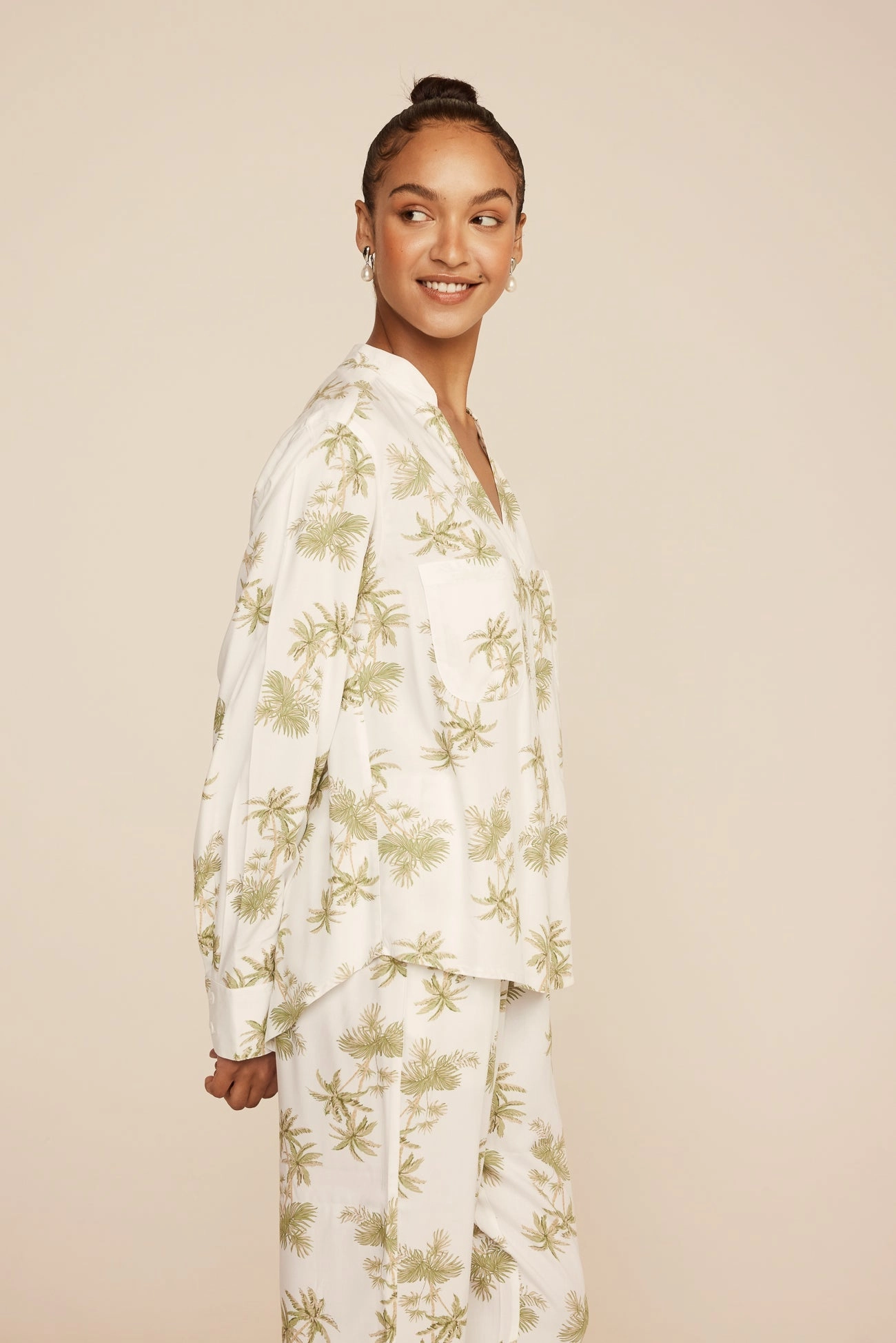 Maggie Pyjama Set - Long - Vintage Palm - Olive