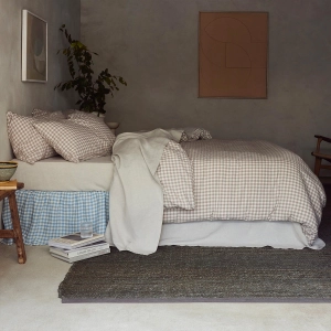 Mushroom Gingham 100% Linen Duvet Cover