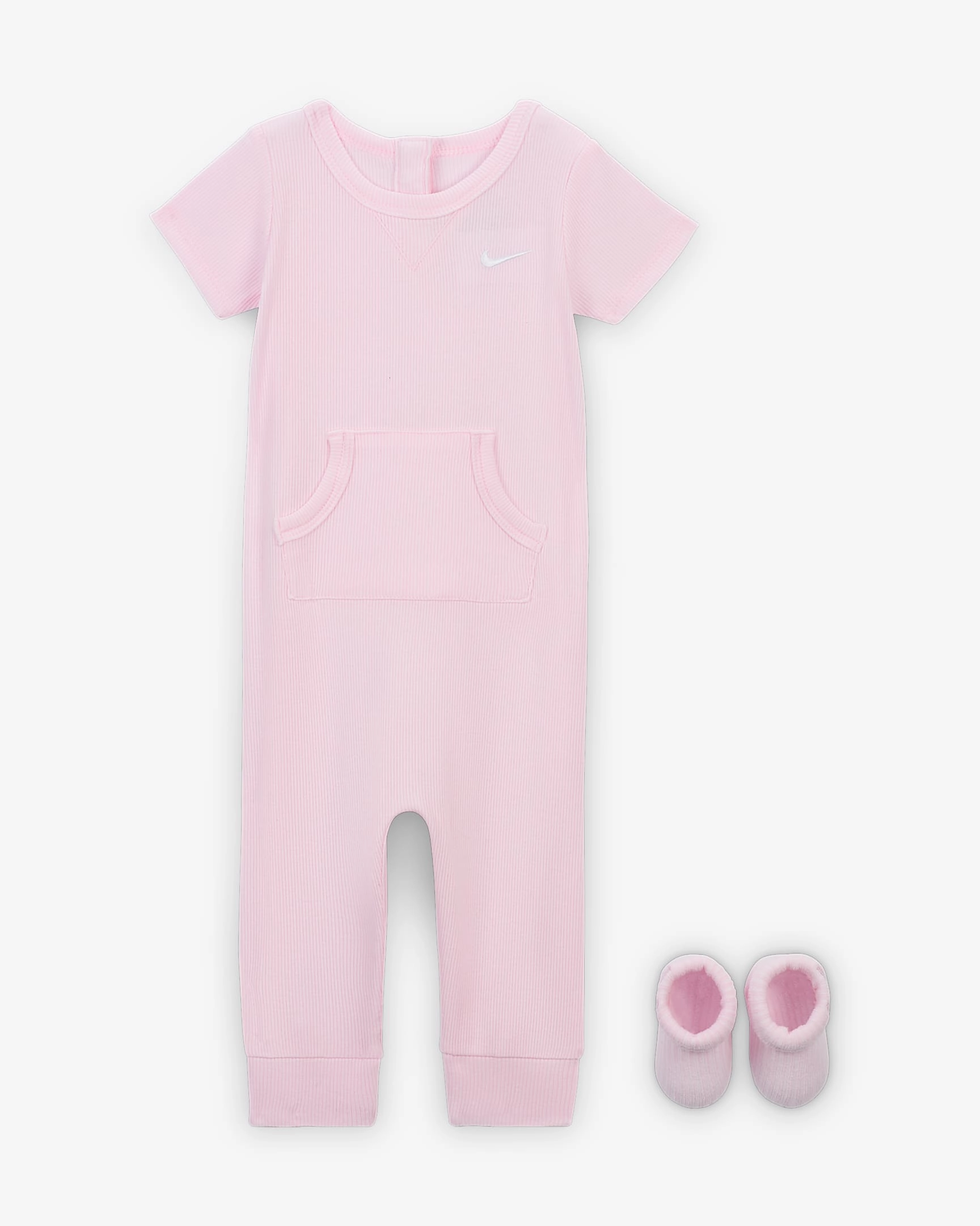 NIKE KID'S RIB SNIT BOX PINK ROMPER AND SOCKS SET