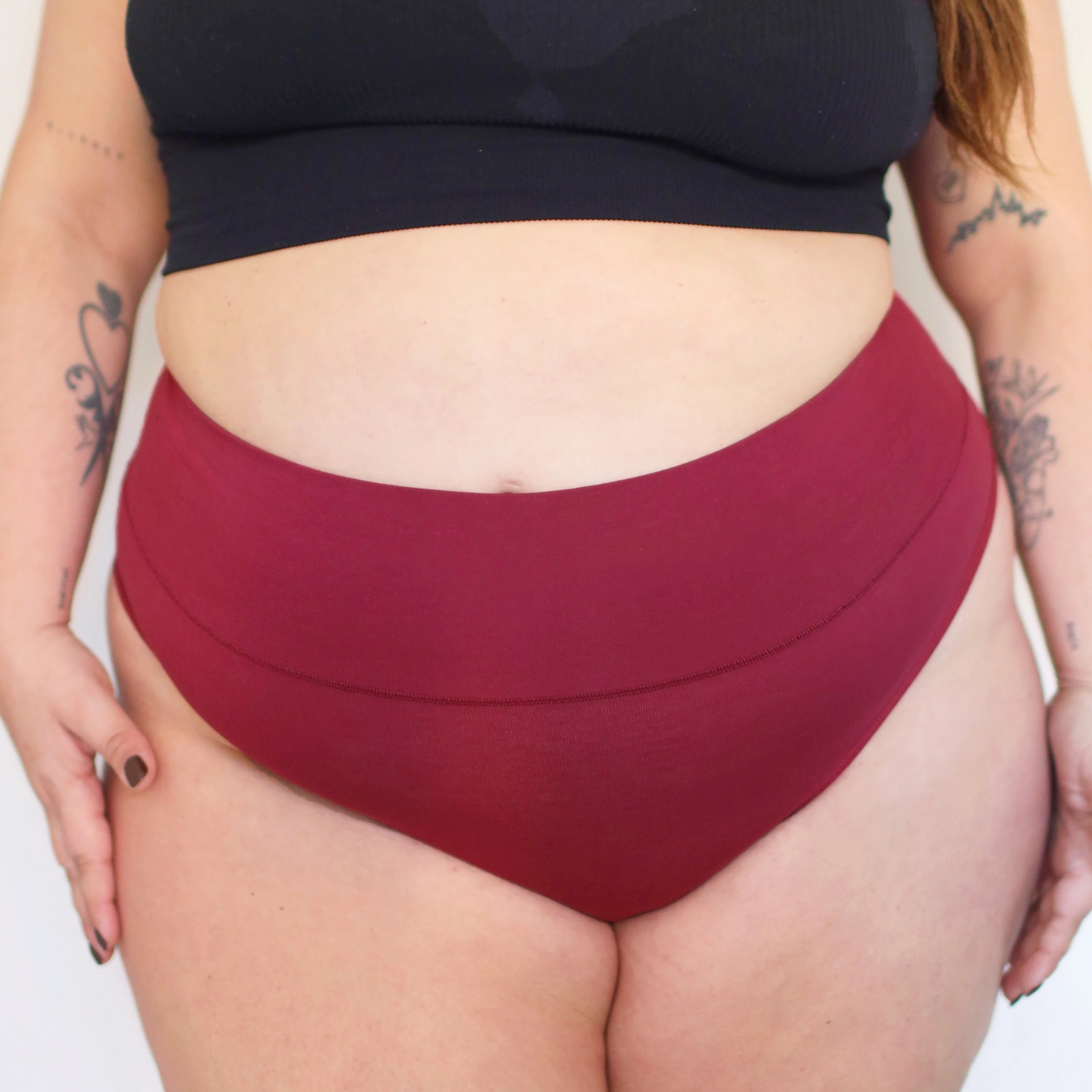 Organic Cotton Cheeky High Leg Panties -  Blood Red