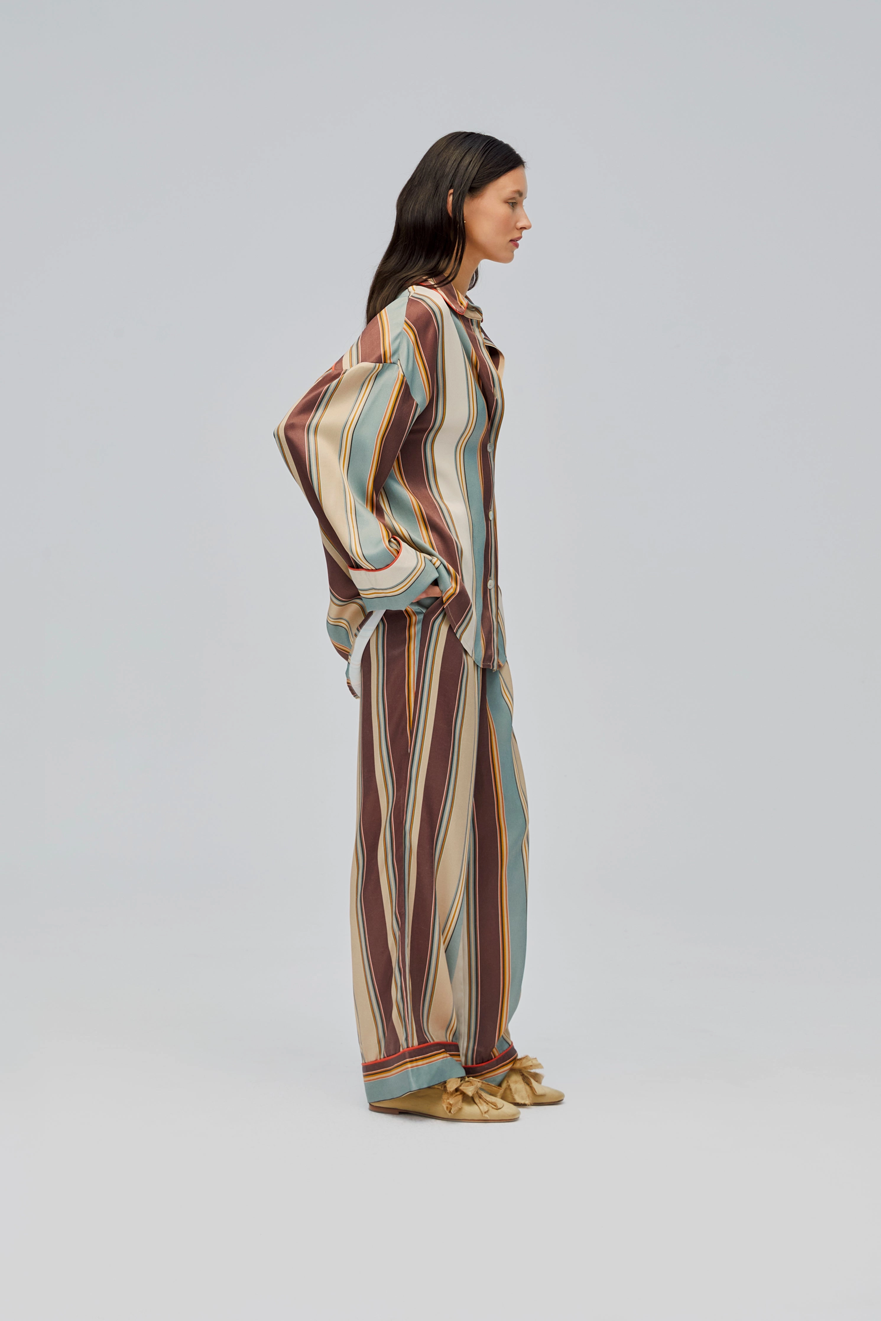 Pastelle Oversized Pants in Sage Stripes