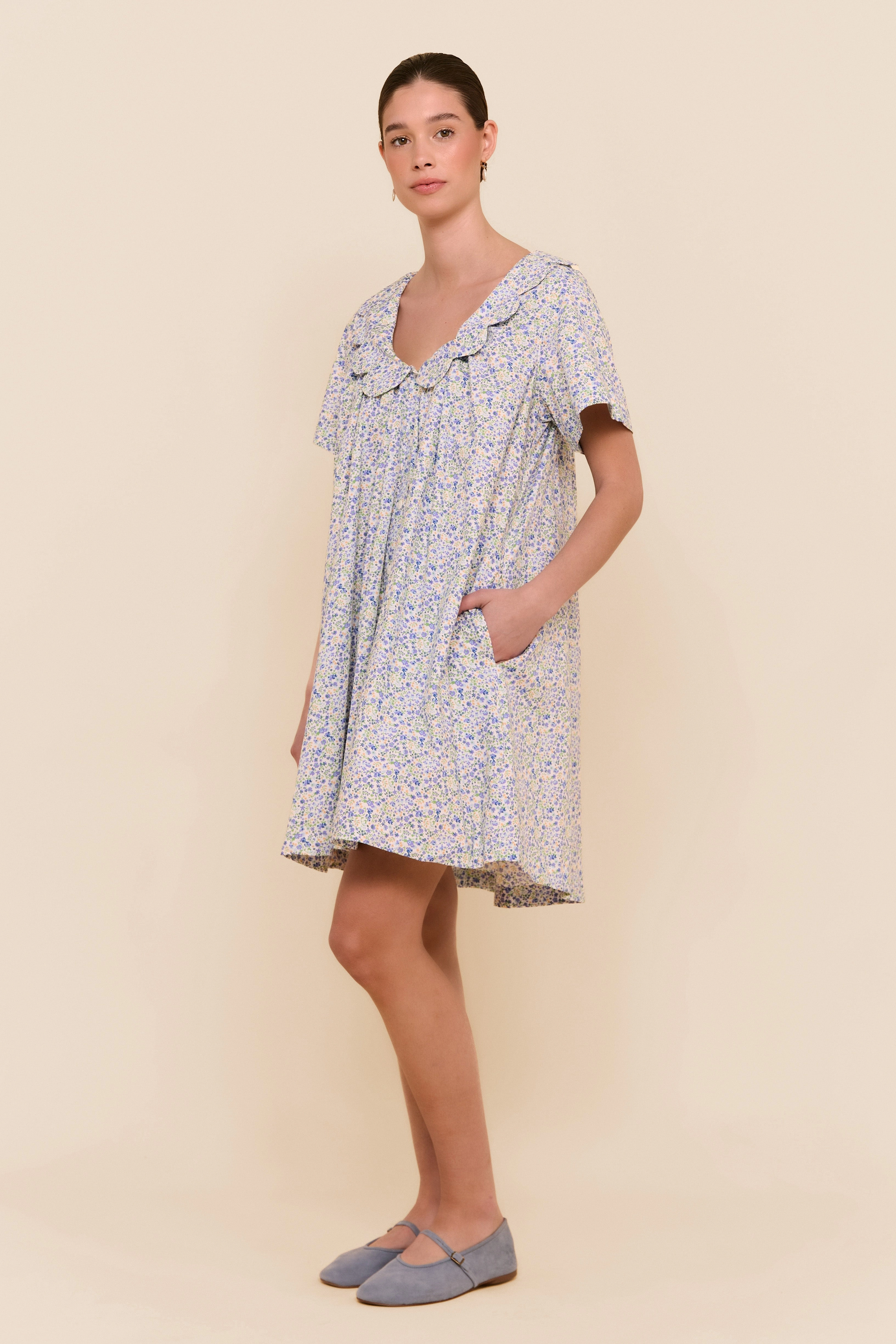 Penelope Lounge Dress - Cotton - Floret Blue