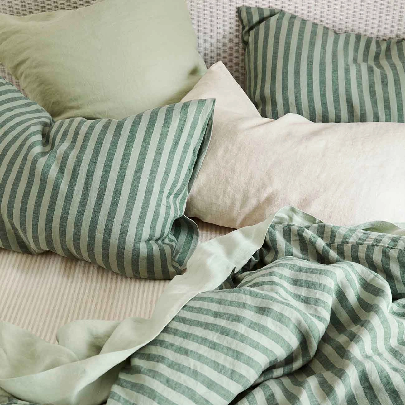 Pine Green Pembroke Stripe 100% Linen Pillowcases (Pair)