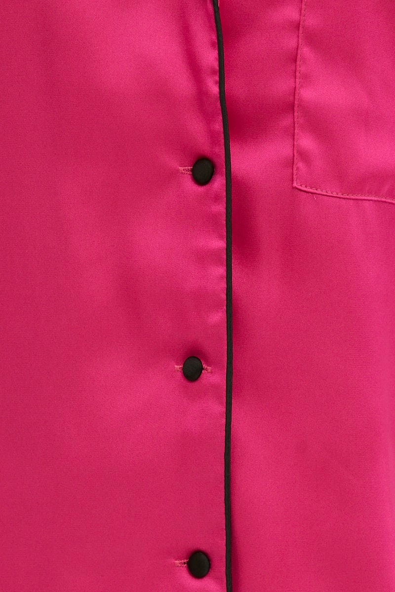 Pink Satin Pajamas Set Short Sleeve