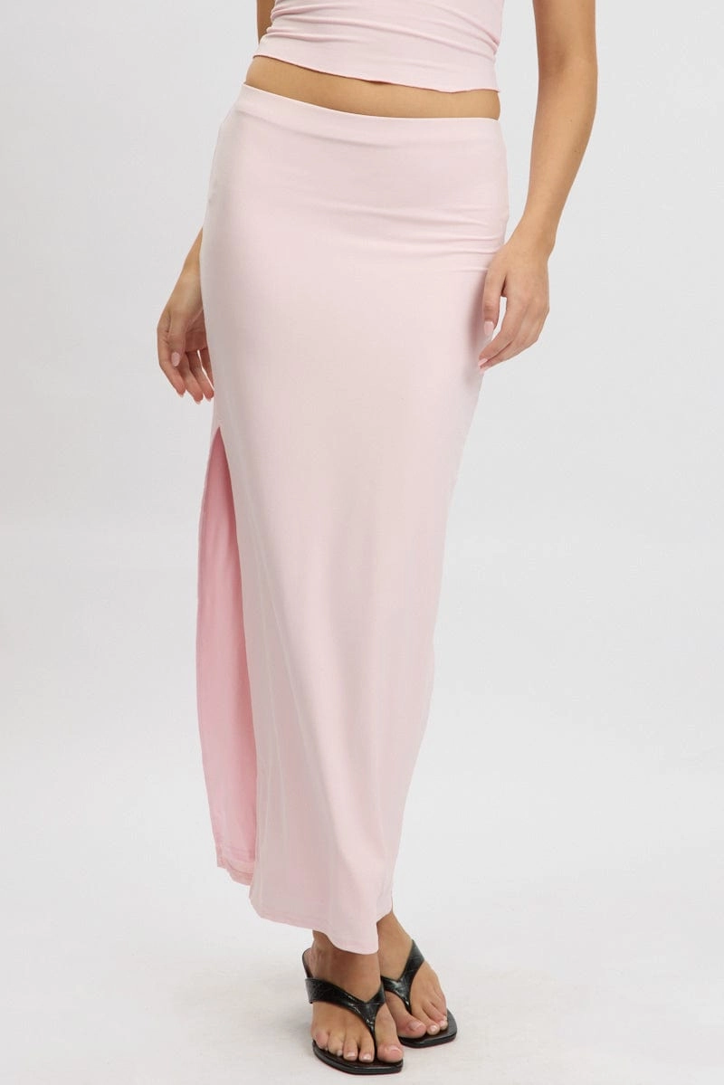 Pink Supersoft Maxi Skirt Side Split