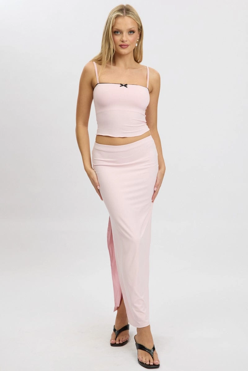 Pink Supersoft Maxi Skirt Side Split