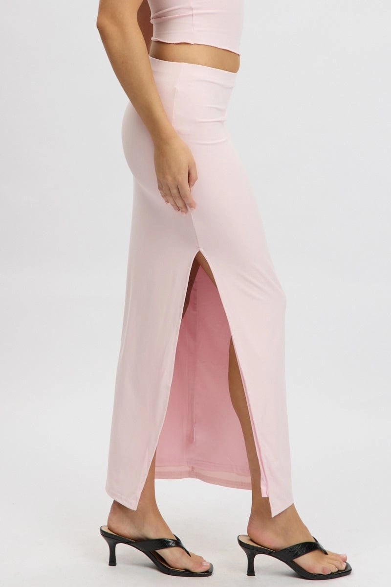 Pink Supersoft Maxi Skirt Side Split