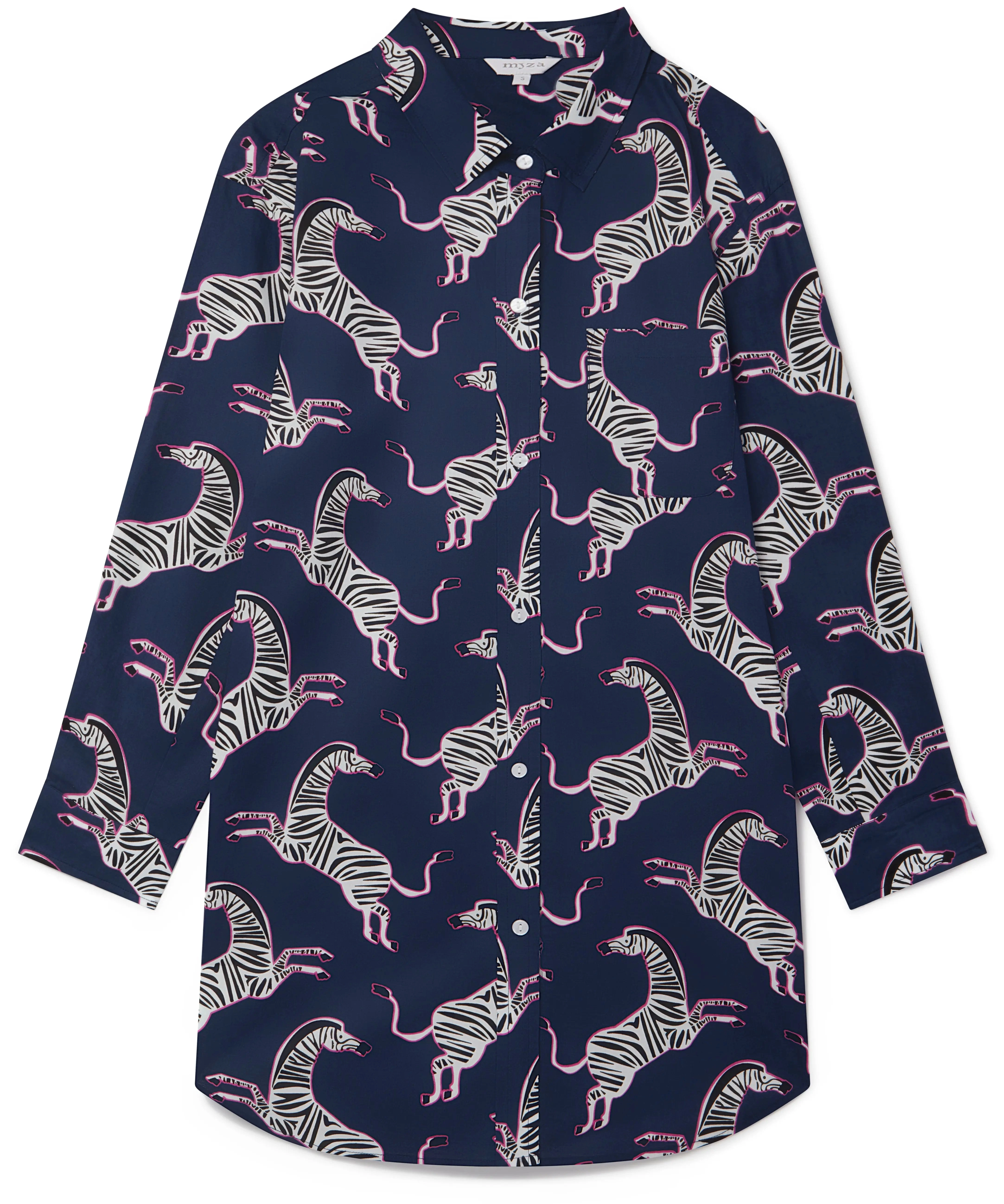 Pink Zebra on Navy Women's Organic Cotton Nightshirt