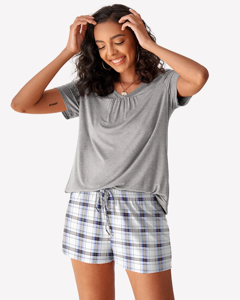 Plaid Shorts Pajama Set Nightwear Pjs