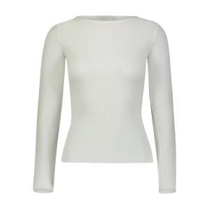 Polkadot RIB SLOUCHY CREW LS Pearl White w Scallop