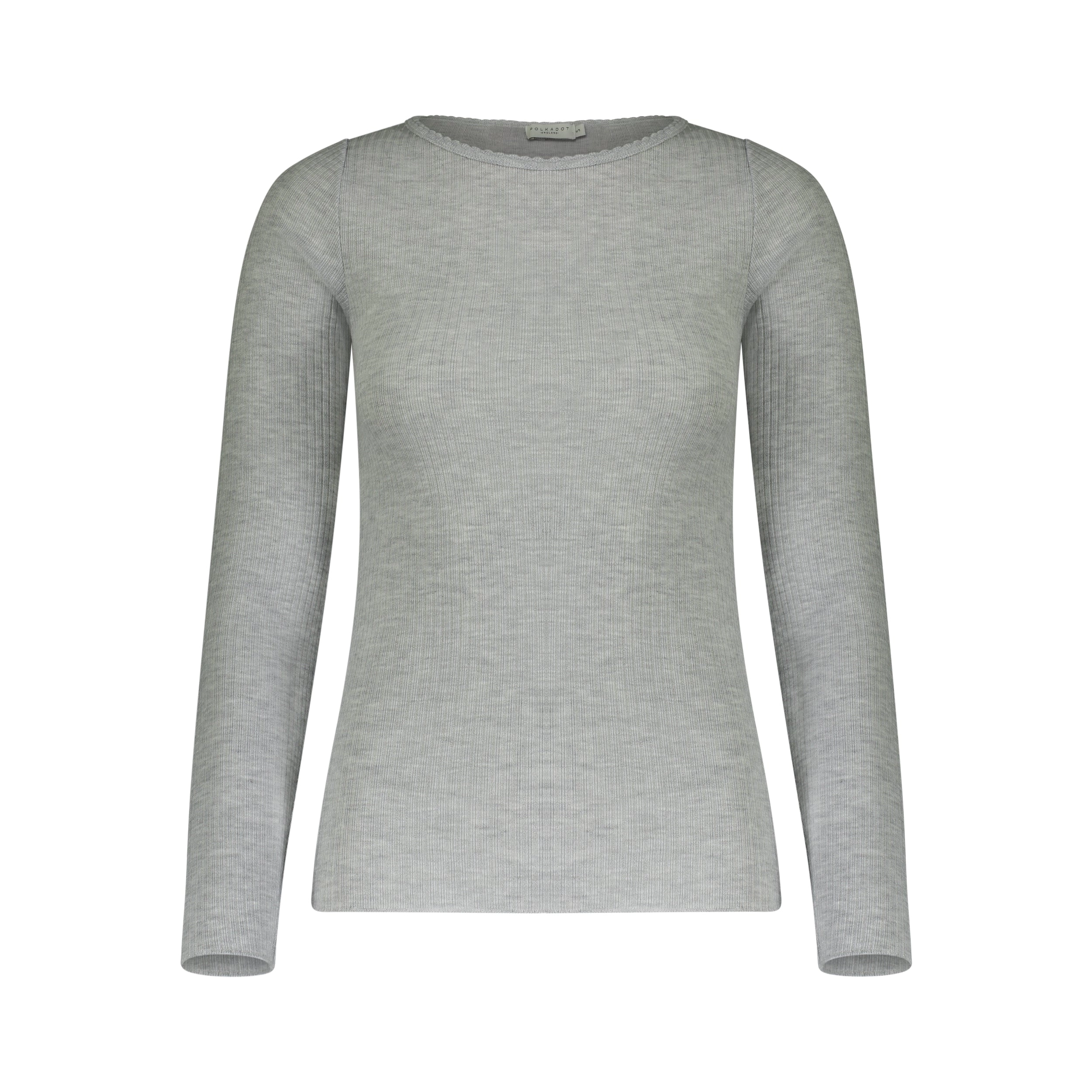 Polkadot RIB VAL CREW LS Heather Grey w Scallop
