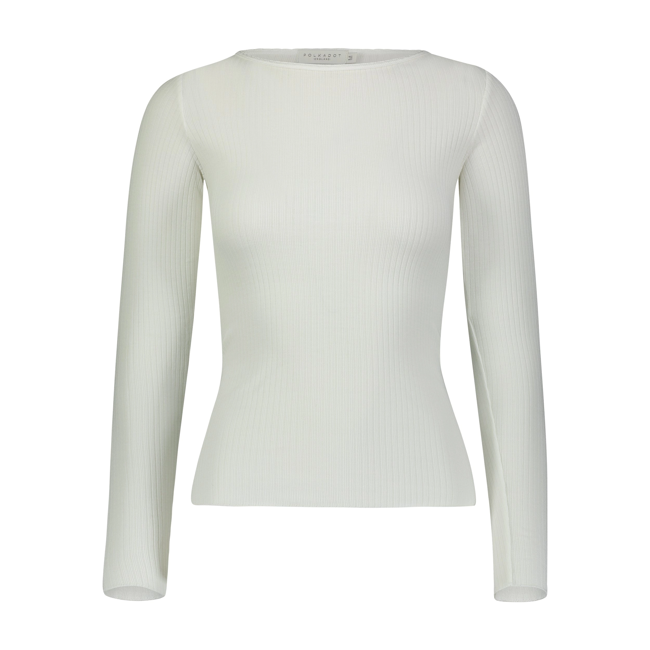 Polkadot RIB VAL CREW LS Pearl White w Scallop