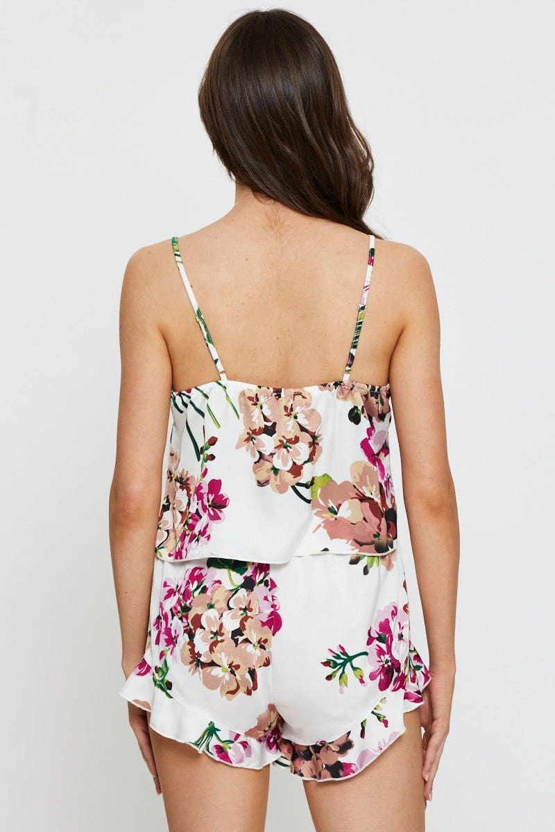 Print Satin Pajamas Set Short Sleeve