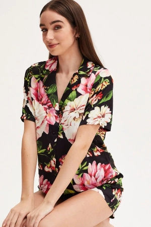Print Satin Pajamas Set Short Sleeve