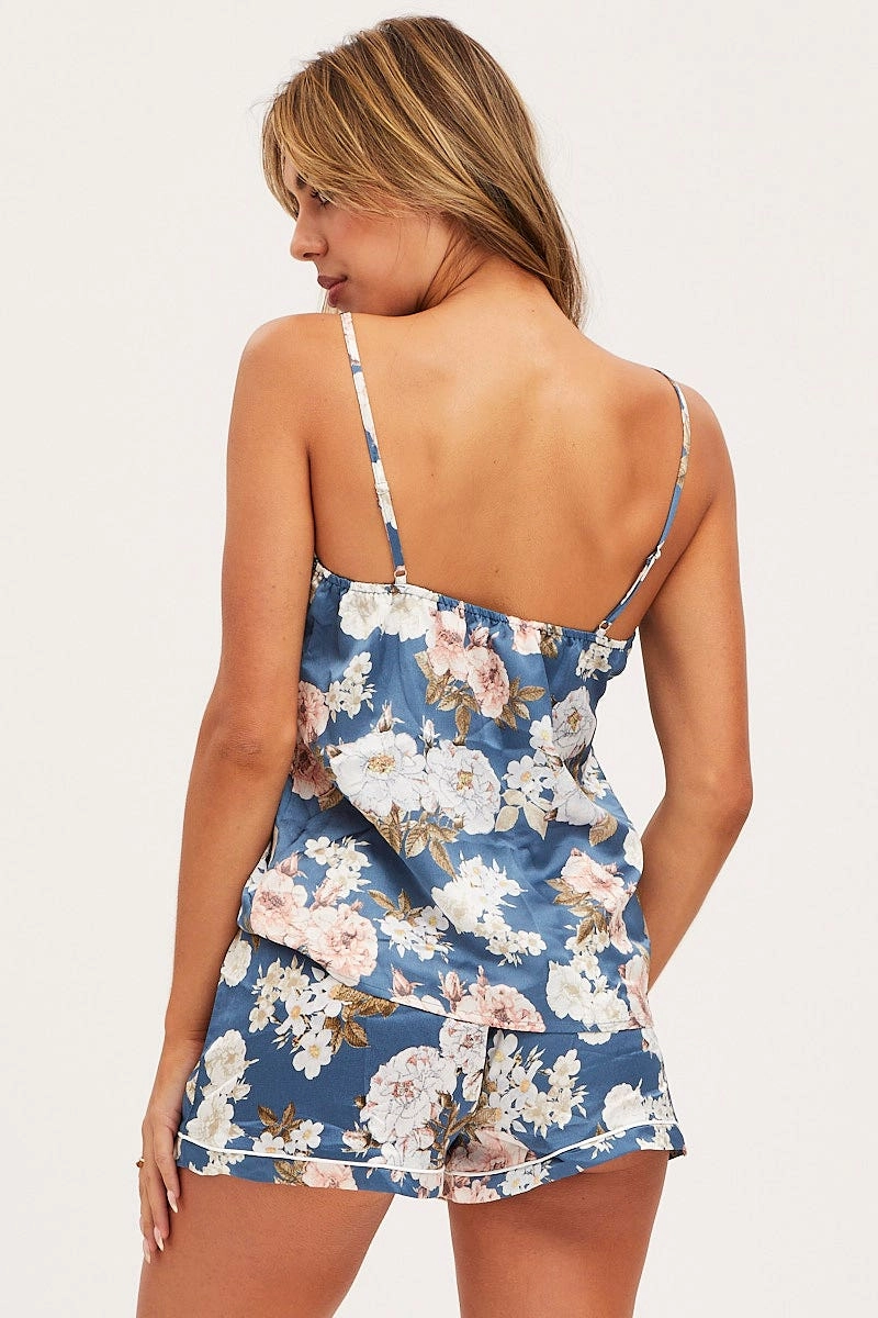 Print Satin Pajamas Set Sleeveless