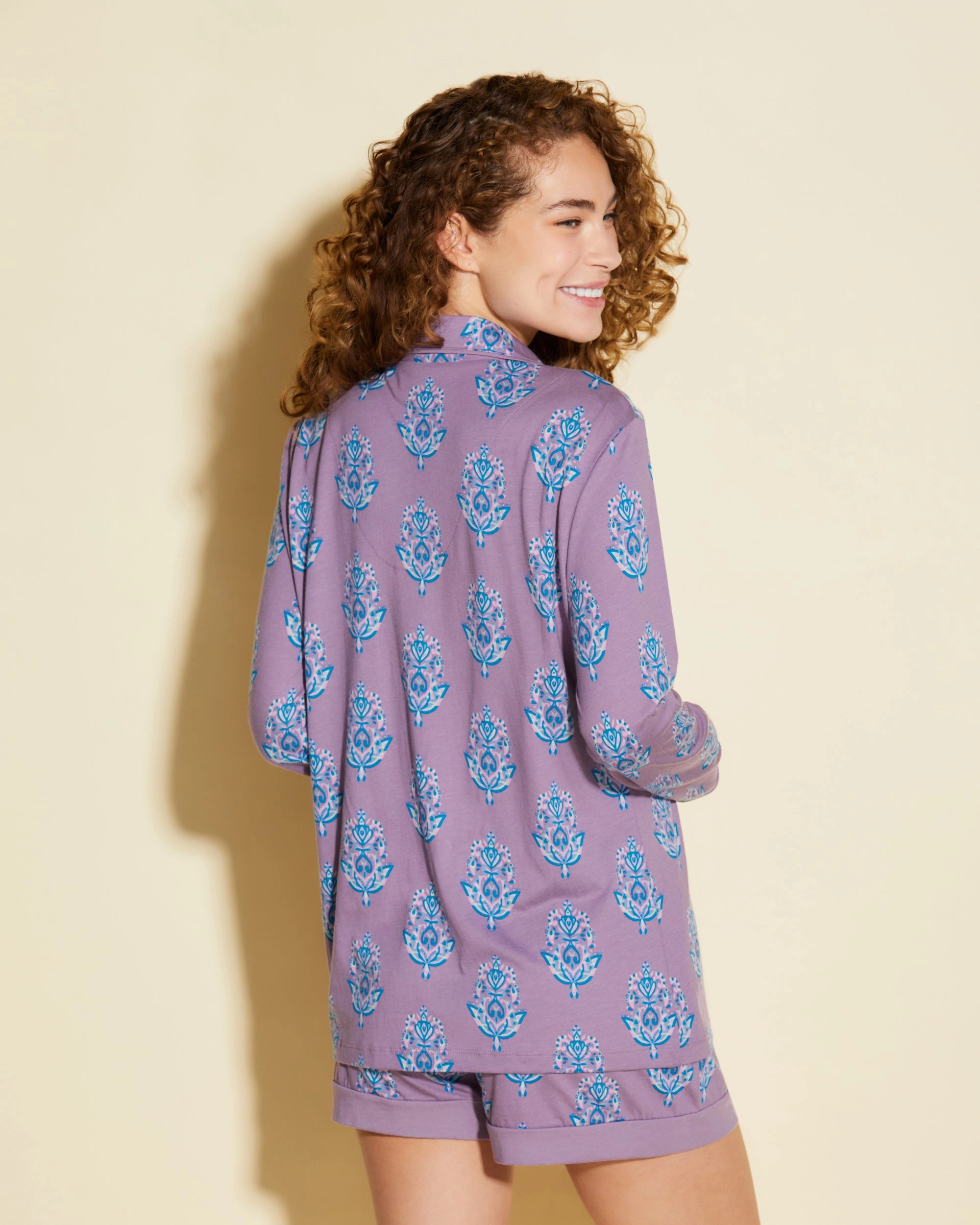 Printed Long Sleeve Top & Boxer Pajama Set
