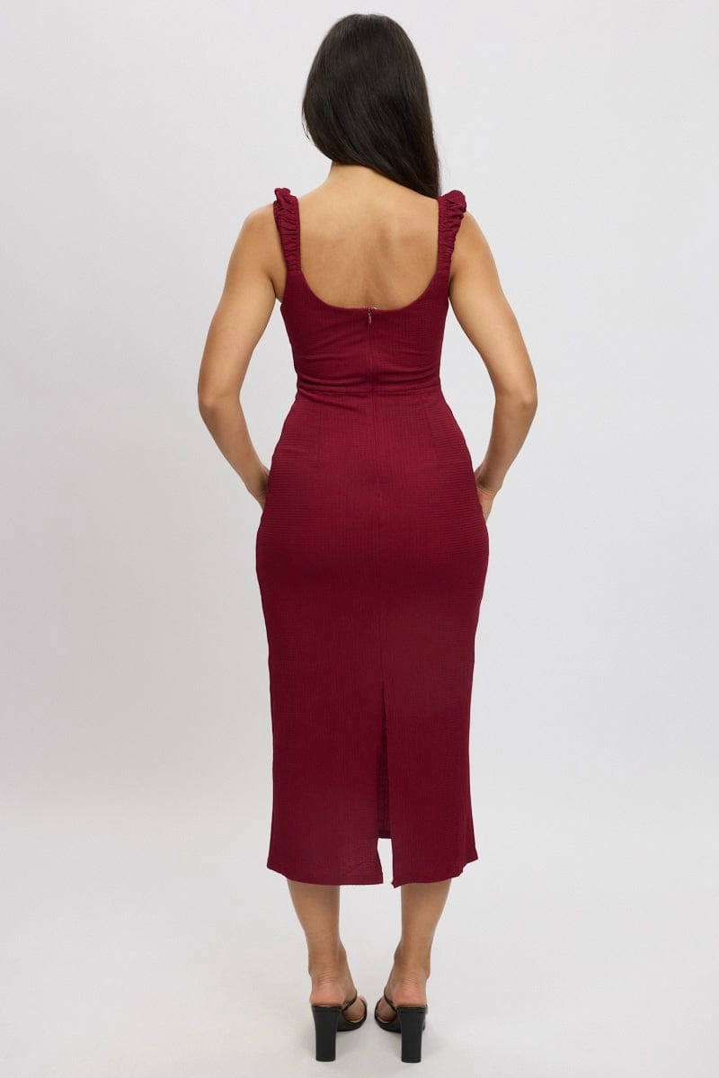 Red Bodycon Dress Textured Midi