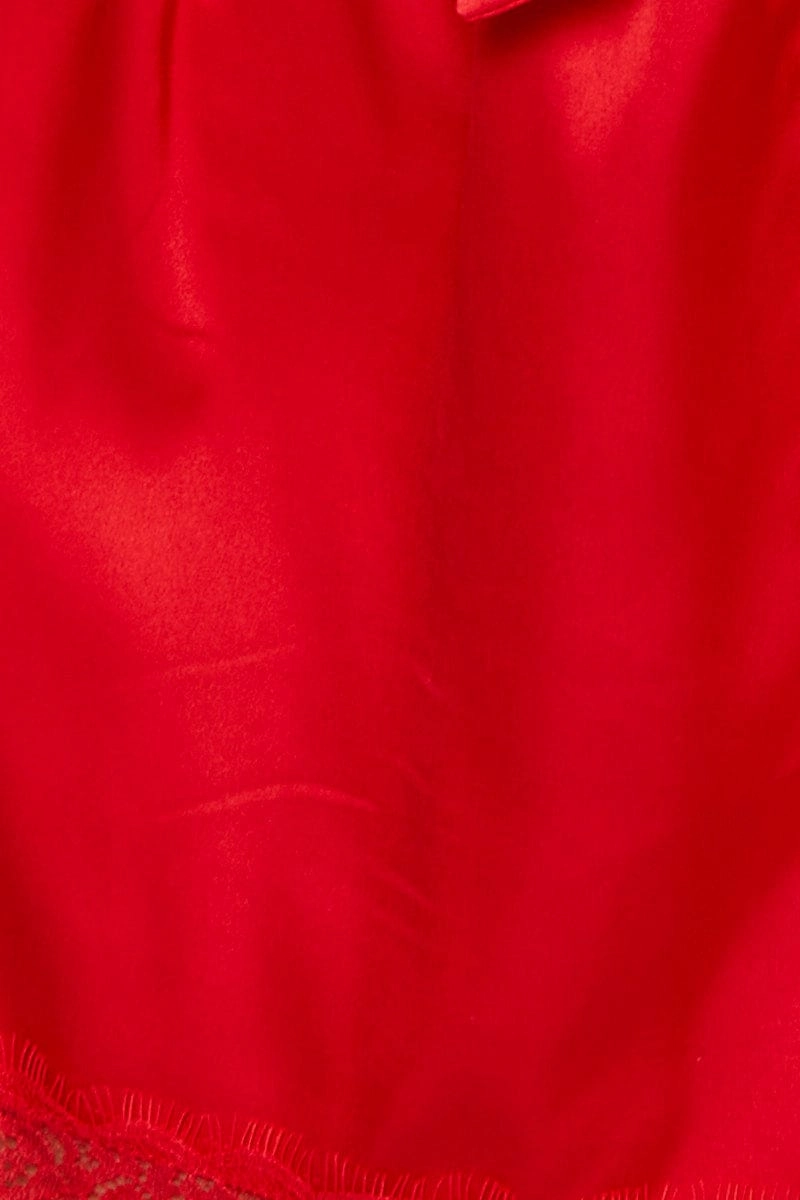 Red Satin Pajamas Set Sleeveless
