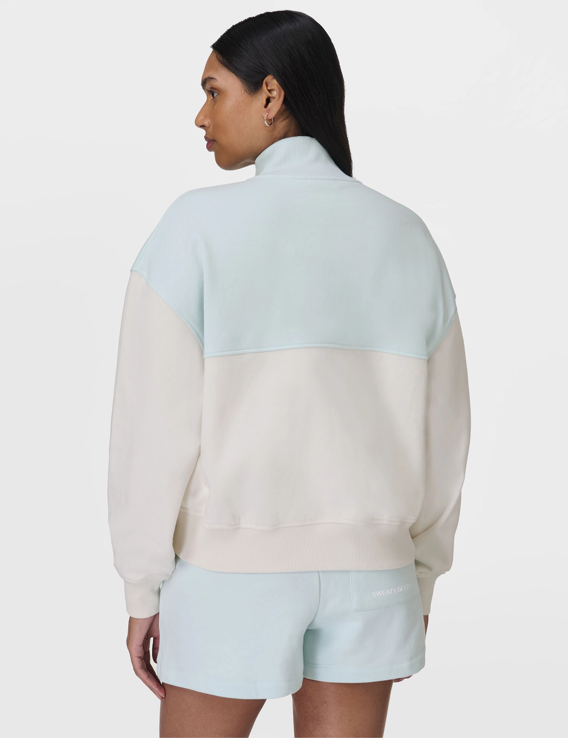 Revive Crop Half Zip - Day Break Blue Lily White