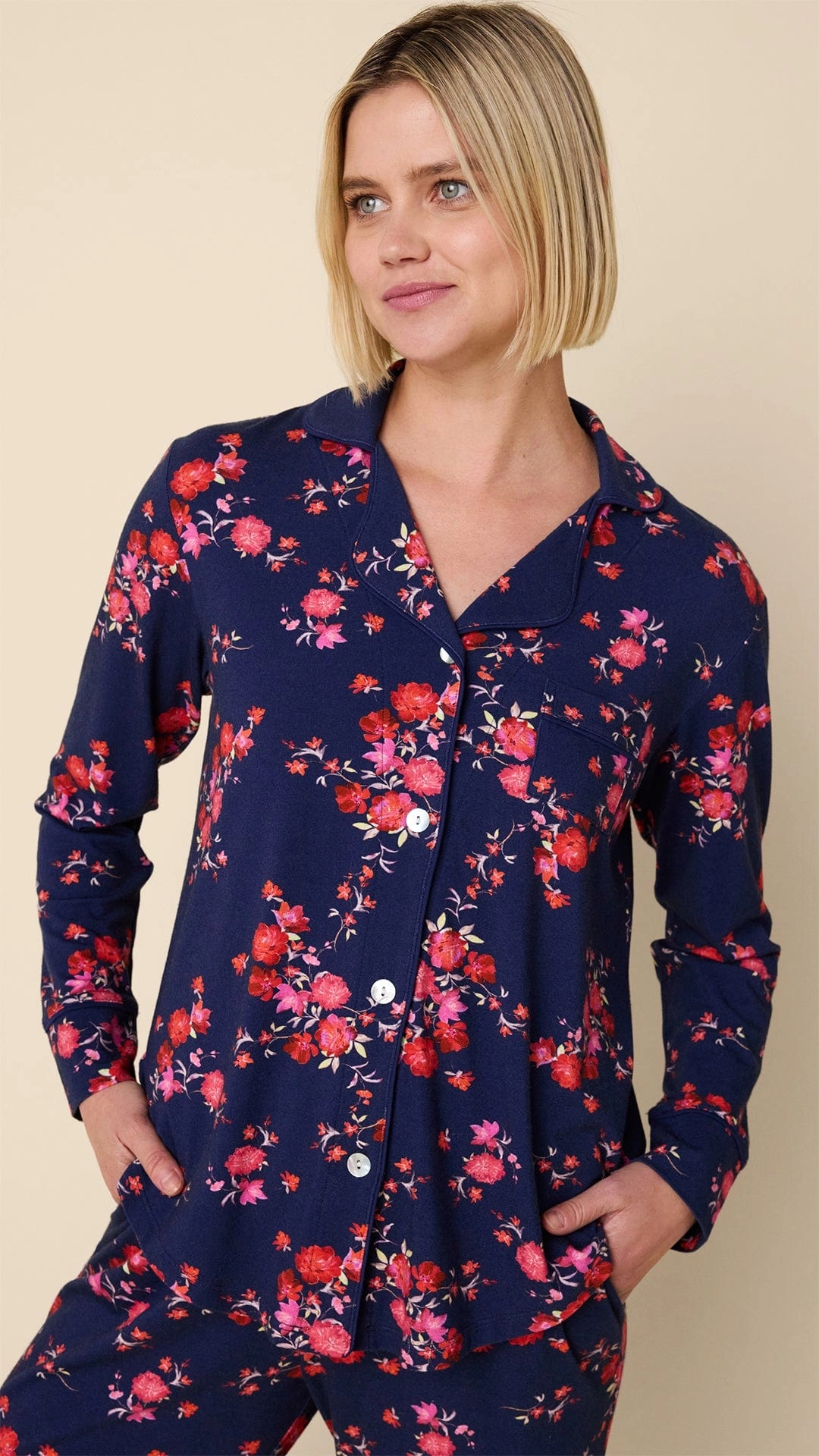 Roses Pima Knit Long-Sleeved Pajama
