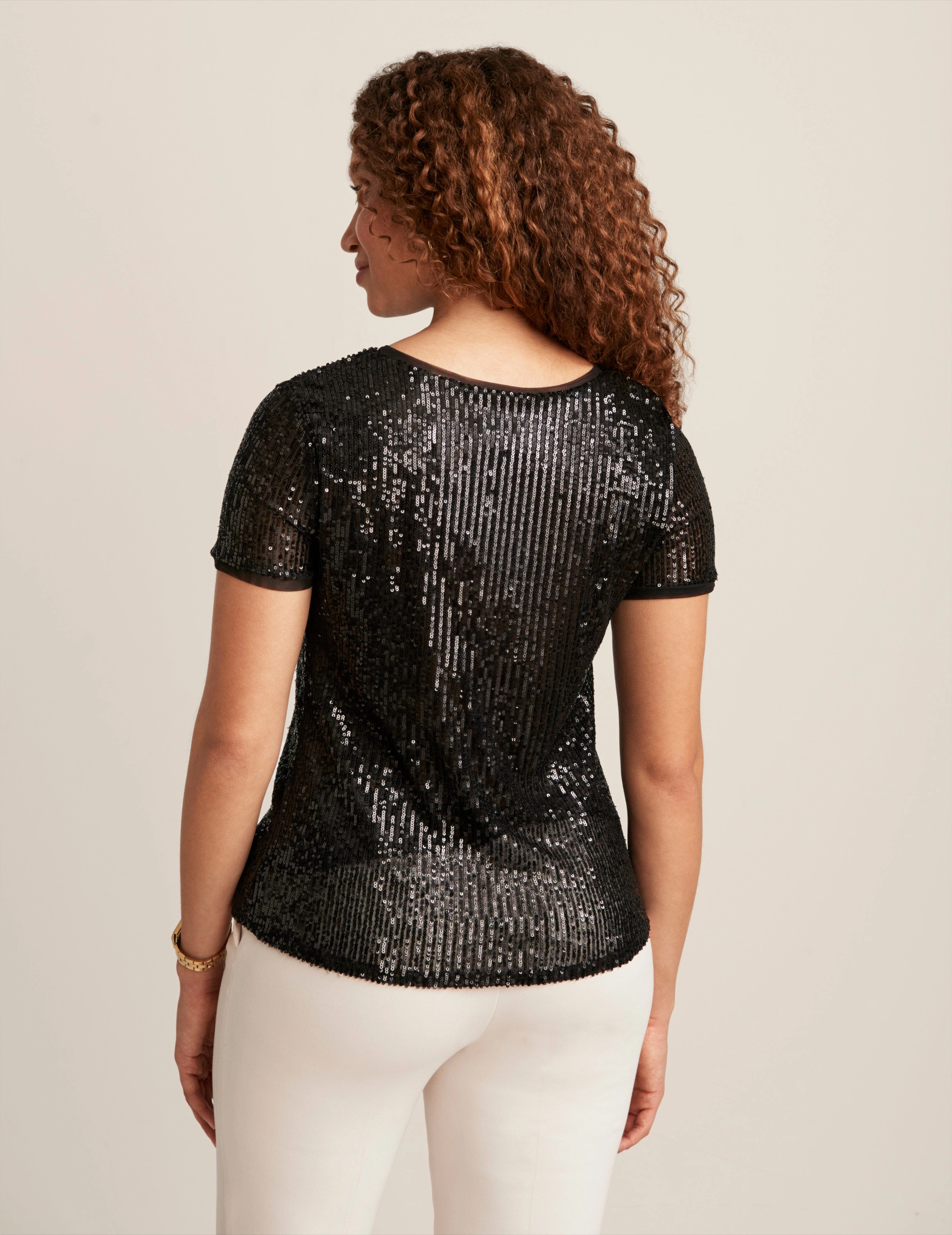 Sequin Mesh Short Sleeve Tee - Sale