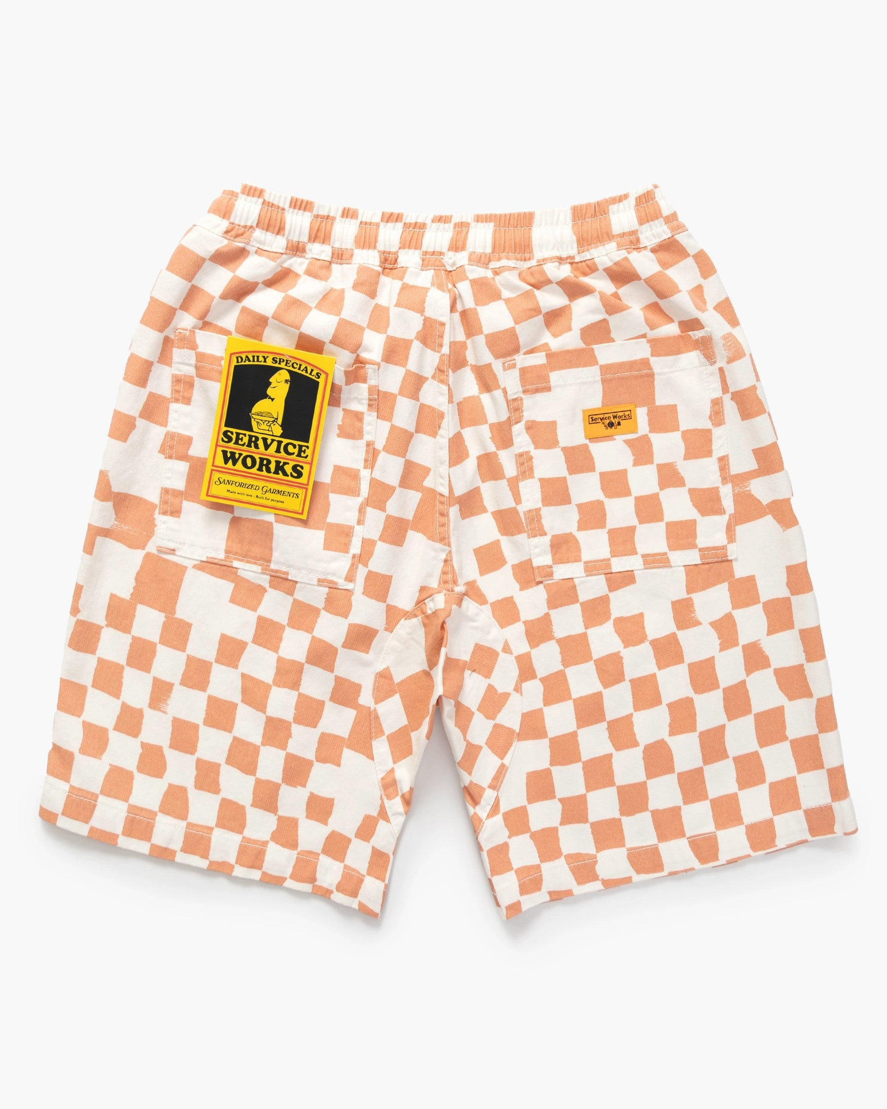 Service Works Drill Printed Chef Shorts - Salmon Checker