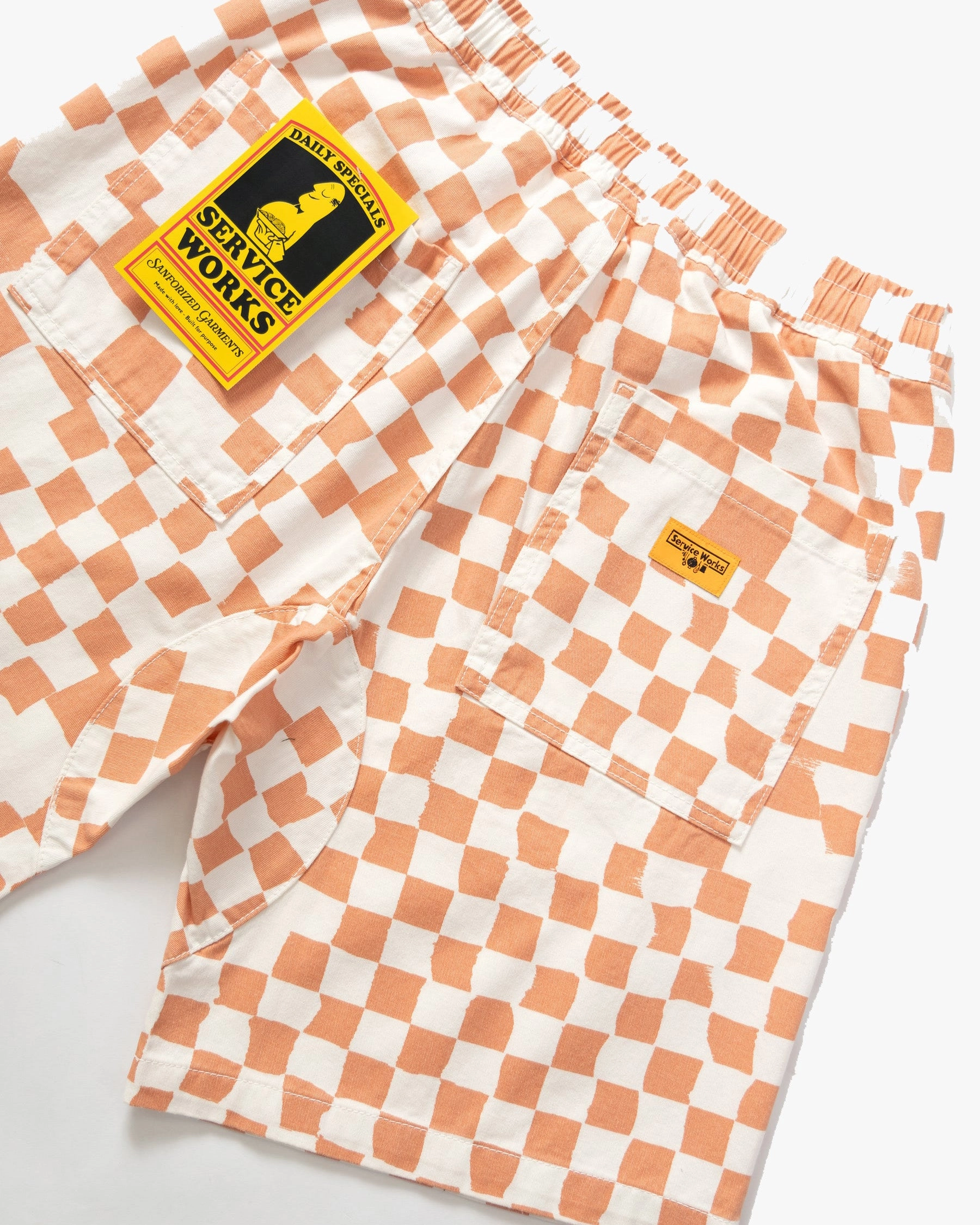 Service Works Drill Printed Chef Shorts - Salmon Checker