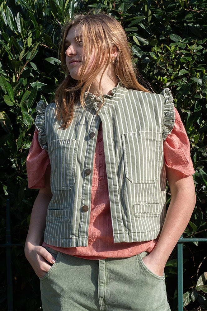 Seventy   Mochi Pablo Vintage Moss Stripe Waistcoat