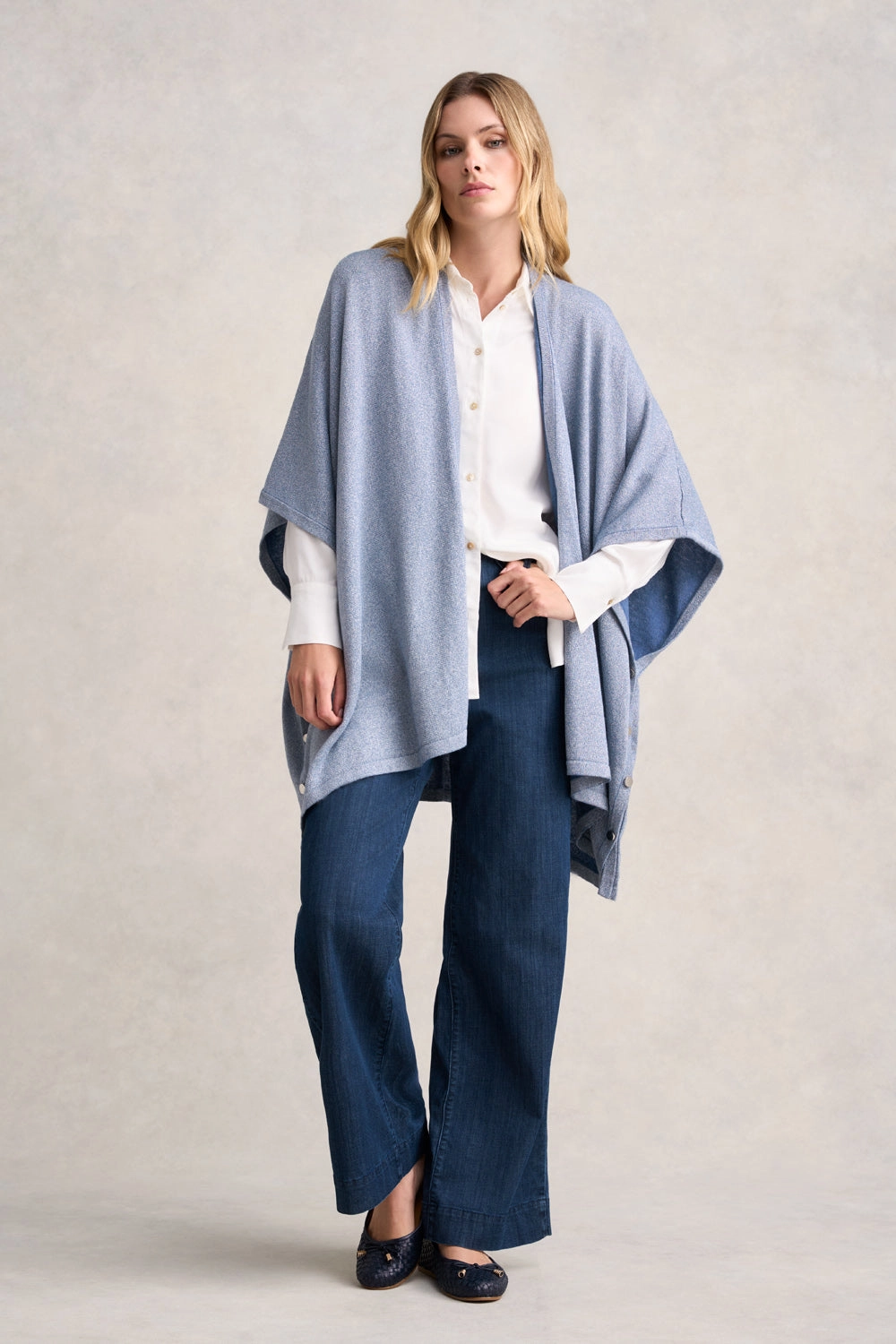 Silver Blue Merino Poncho - Blue Multi