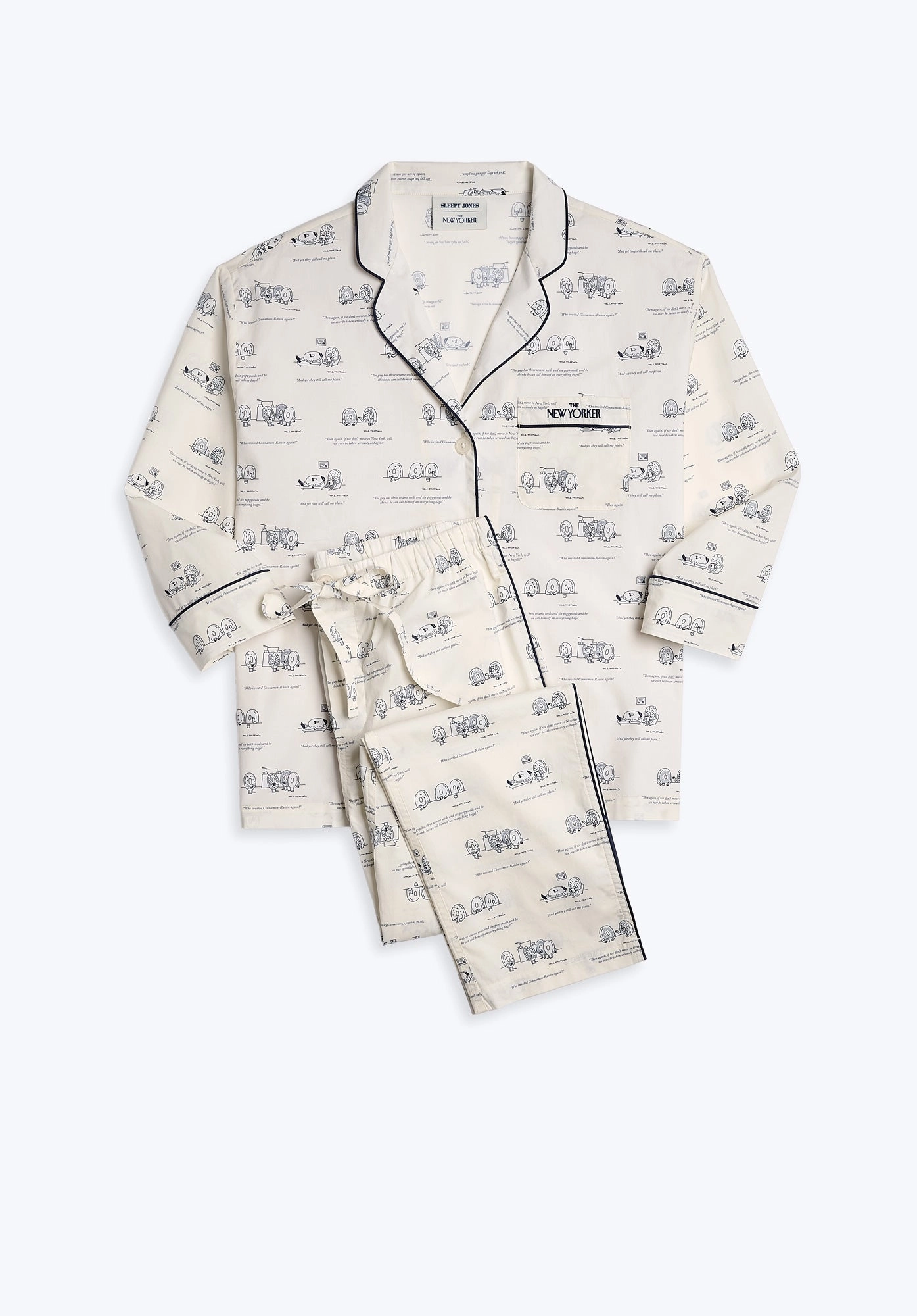 Sleepy Jones x The New Yorker – The Marina Pajama Set in Dozin' Bagels Cream