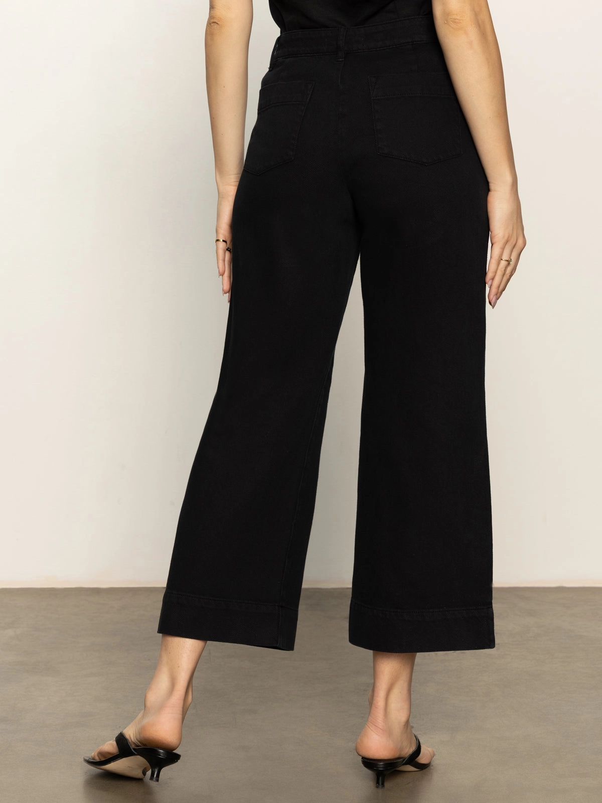 Soft Marine Wide Leg Standard Rise Crop Pant Black