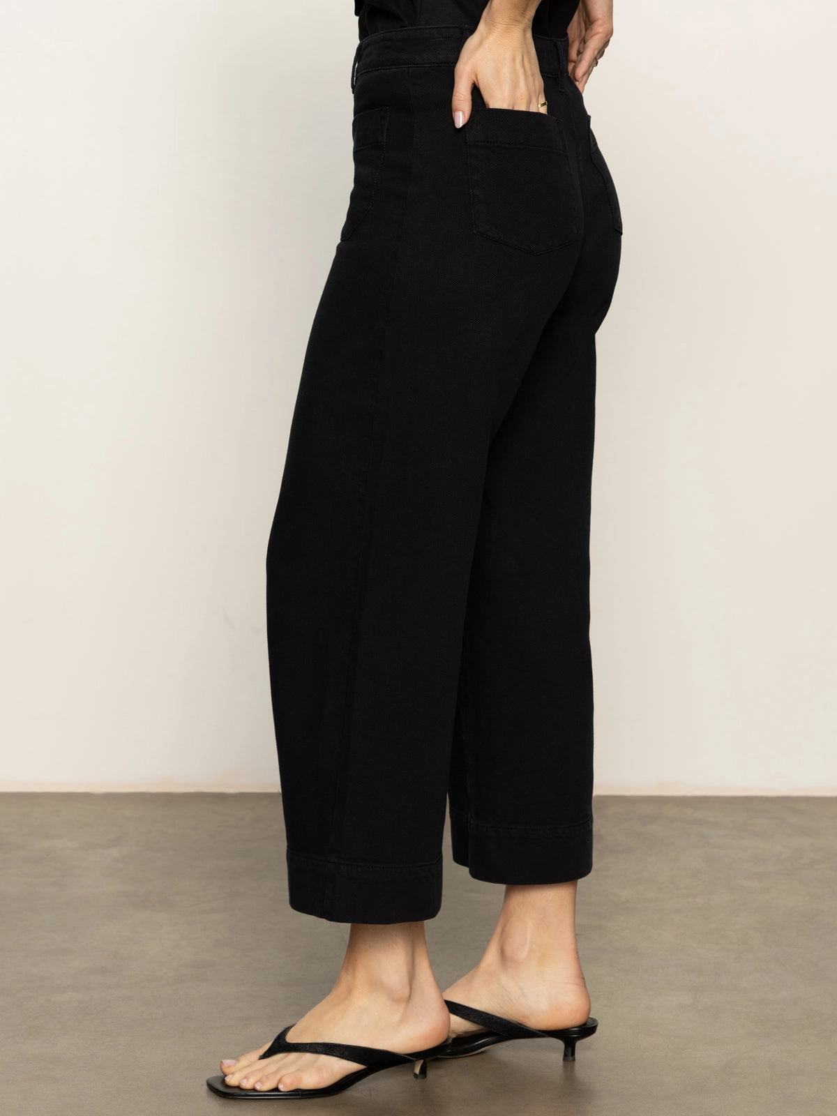 Soft Marine Wide Leg Standard Rise Crop Pant Black