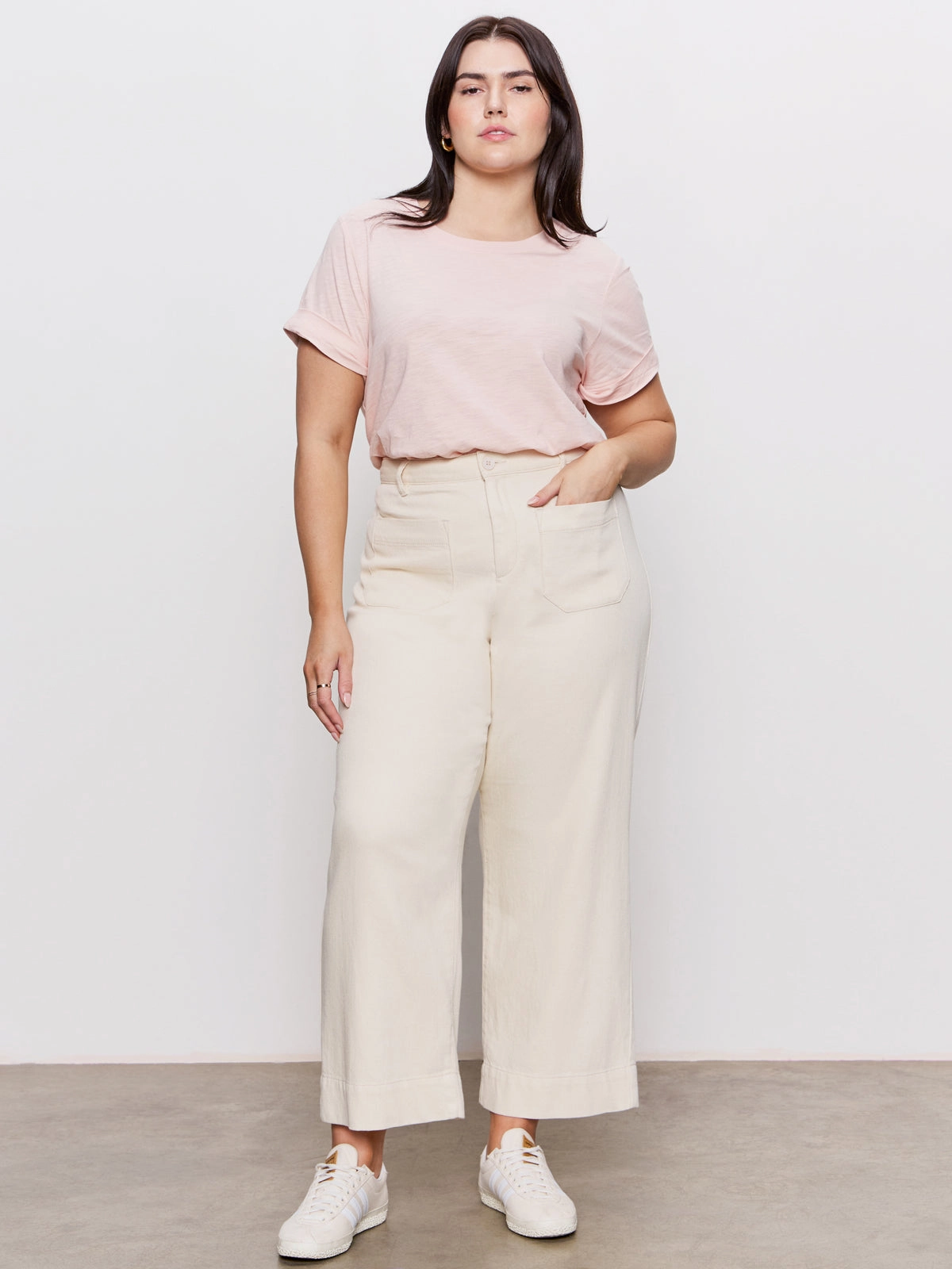 Soft Marine Wide Leg Standard Rise Crop Pant Macrame Extended Sizing