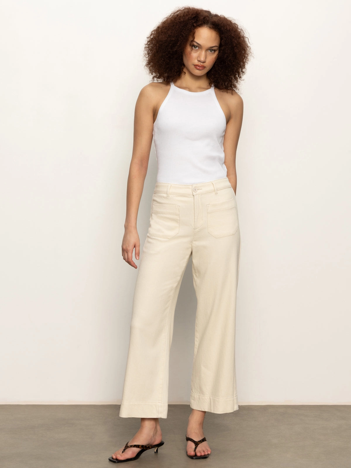 Soft Marine Wide Leg Standard Rise Crop Pant Macrame