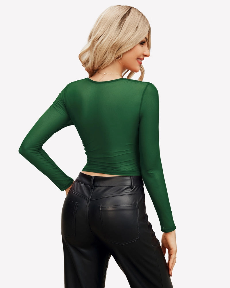 Square Neck Sheer Blouse with Lining