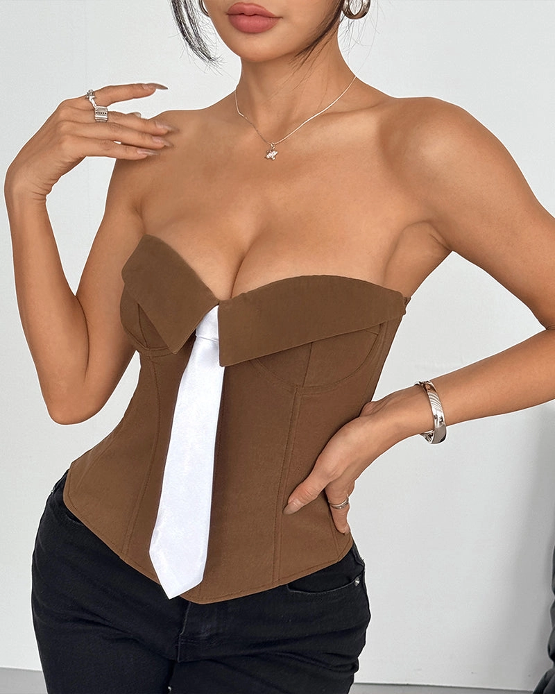 Strapless Tie Corset Top Steel Boned Bustier