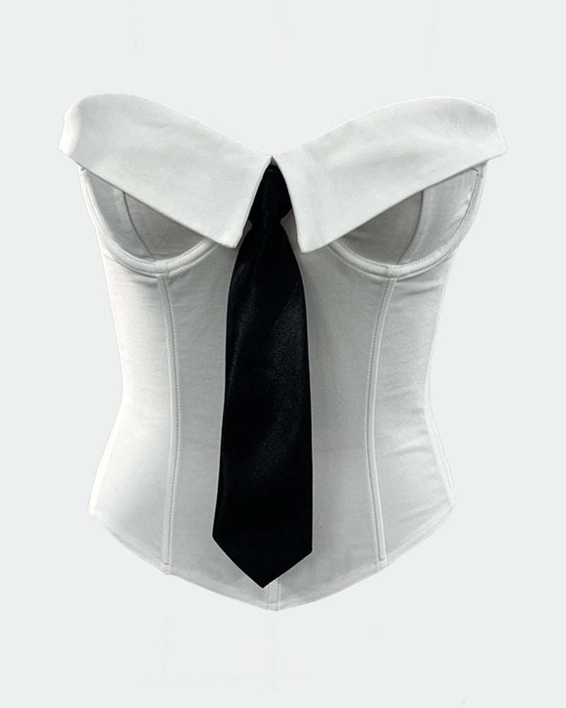Strapless Tie Corset Top Steel Boned Bustier