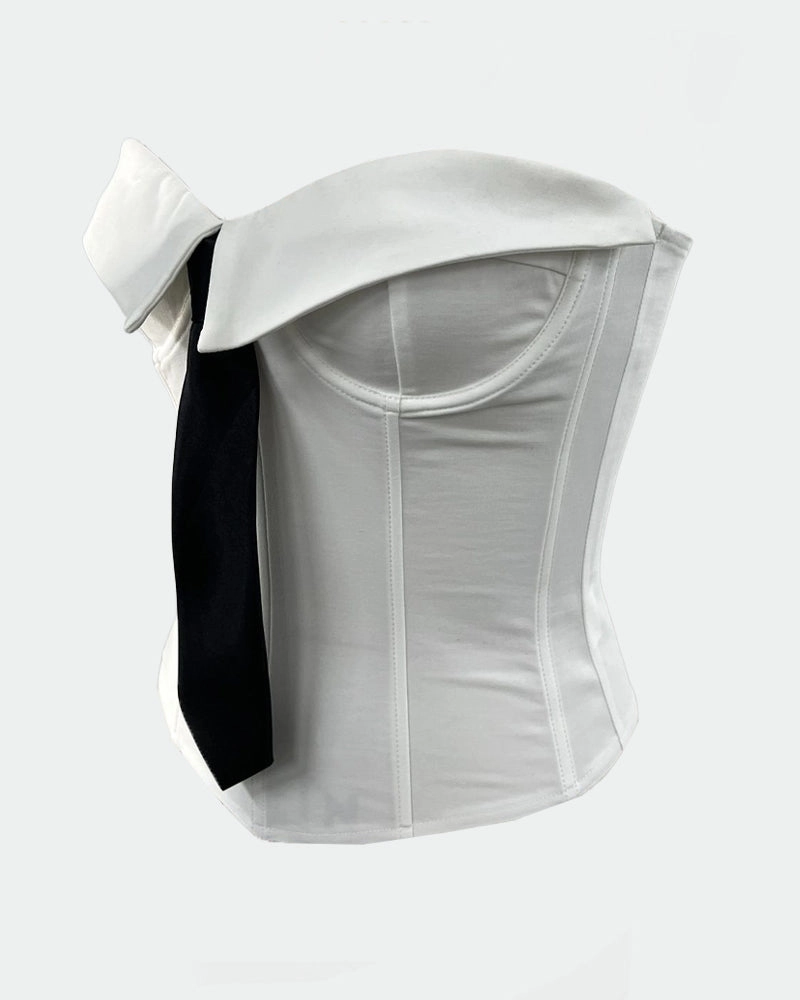 Strapless Tie Corset Top Steel Boned Bustier