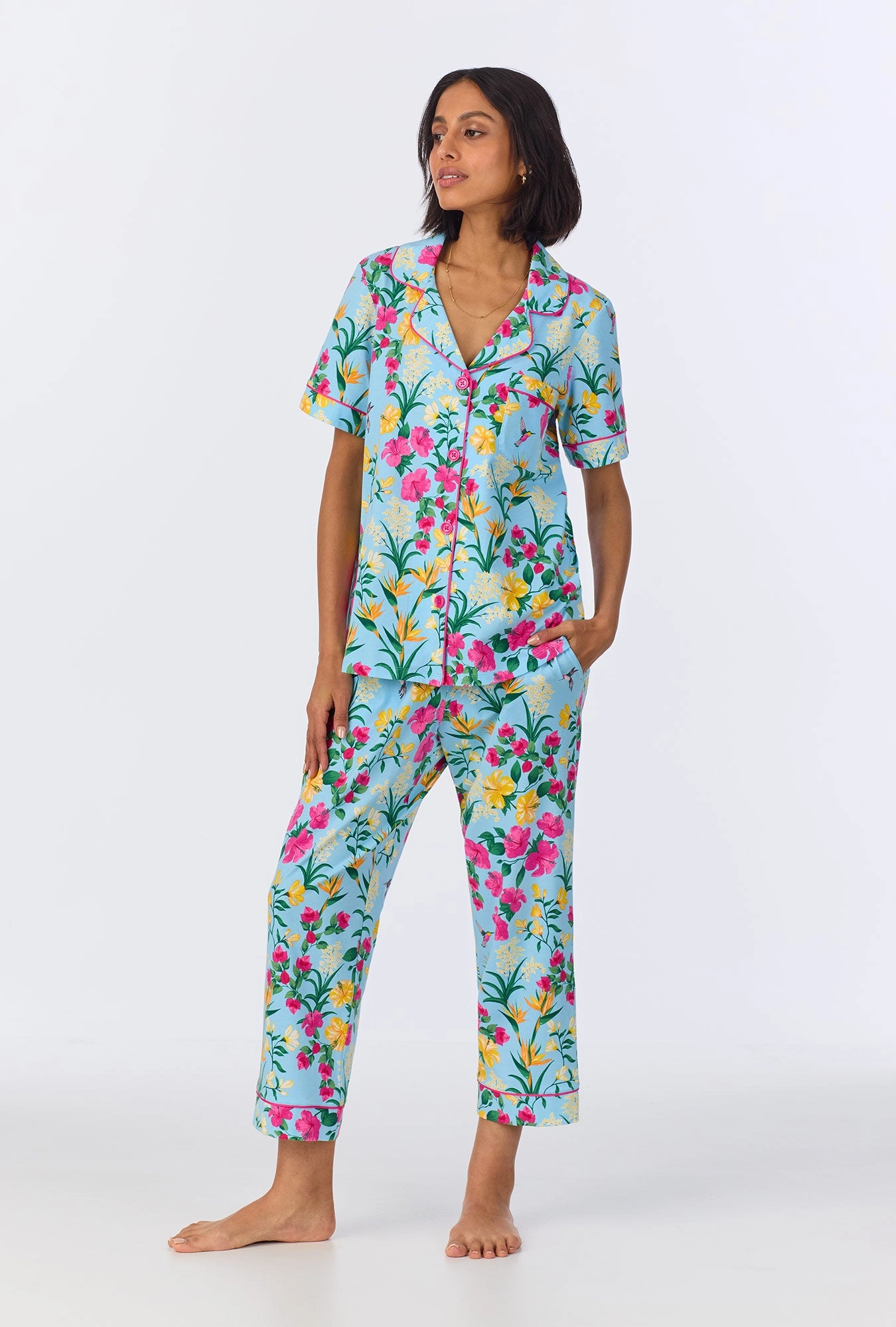 Tropical Paradise Short Sleeve Classic Stretch Jersey Cropped PJ Set