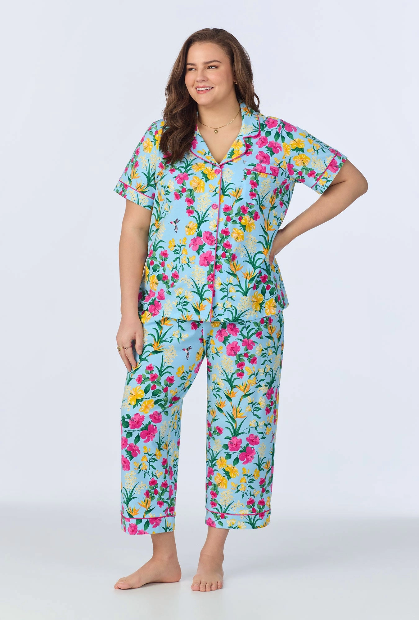 Tropical Paradise Short Sleeve Classic Stretch Jersey Cropped PJ Set
