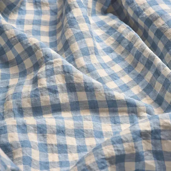 Warm Blue Gingham Linen & Cotton Blend Duvet Cover