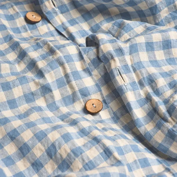 Warm Blue Gingham Linen & Cotton Blend Duvet Cover