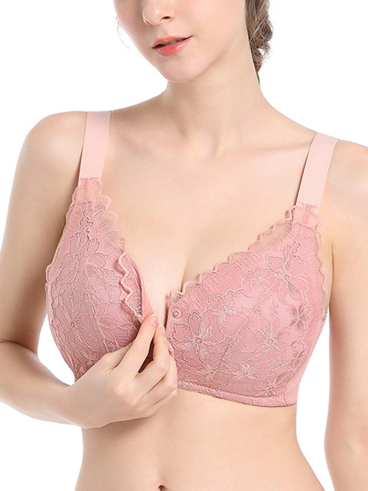 Wave Lace Front Buckle Wireless Bra