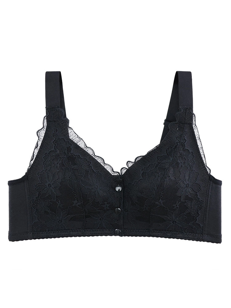 Wave Lace Front Buckle Wireless Bra