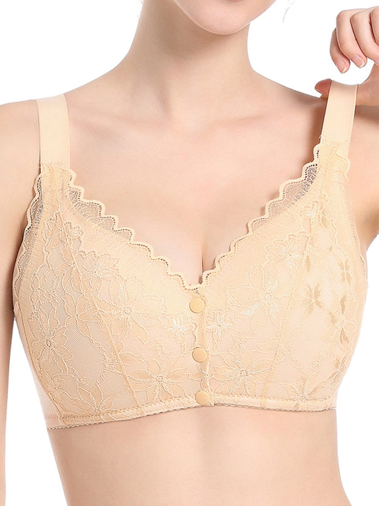 Wave Lace Front Buckle Wireless Bra