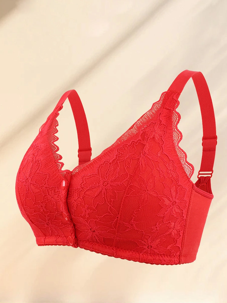 Wave Lace Front Buckle Wireless Bra