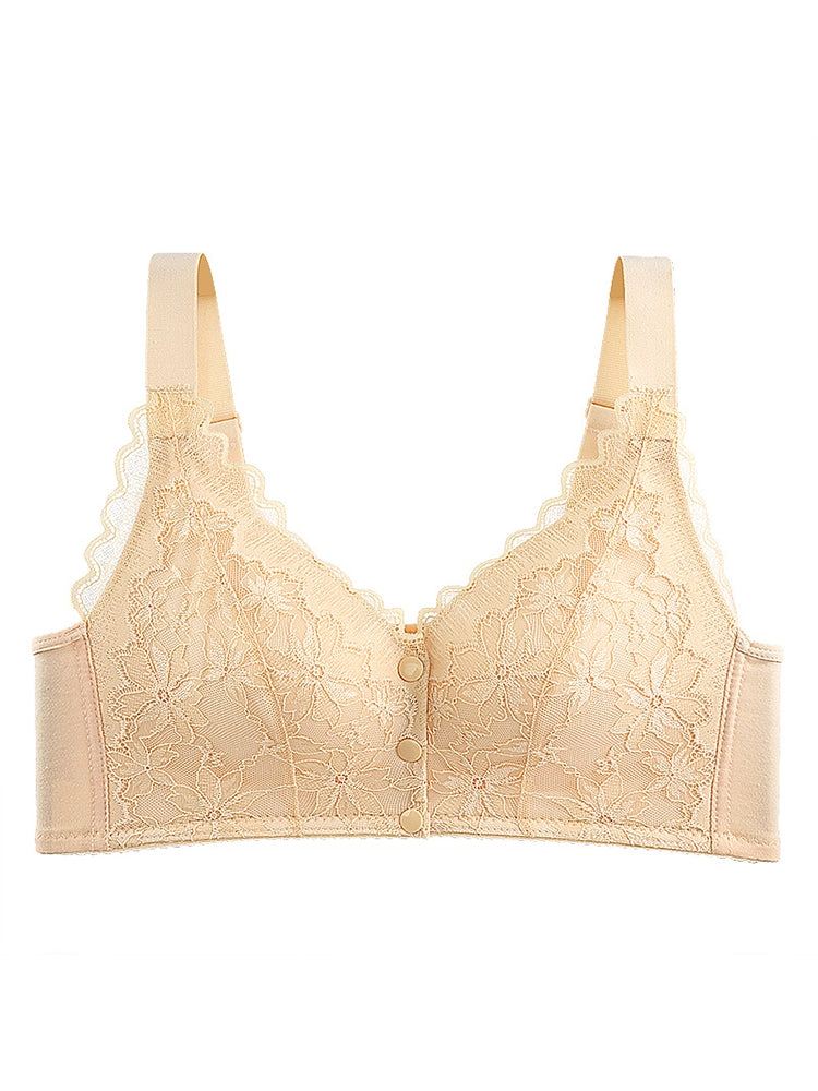 Wave Lace Front Buckle Wireless Bra