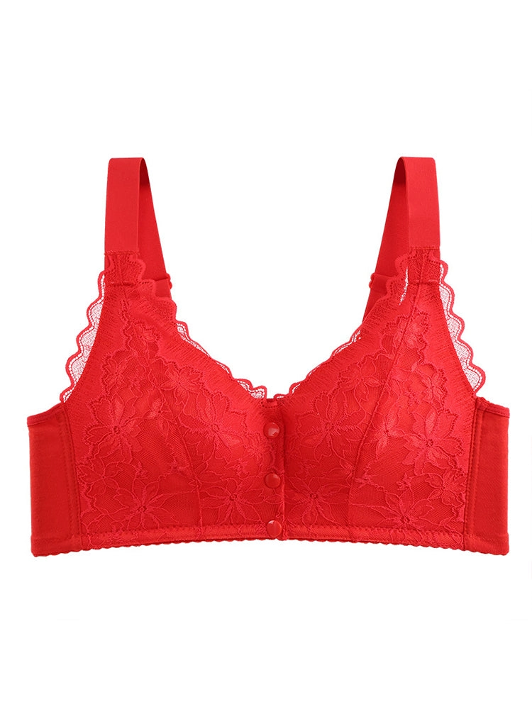 Wave Lace Front Buckle Wireless Bra
