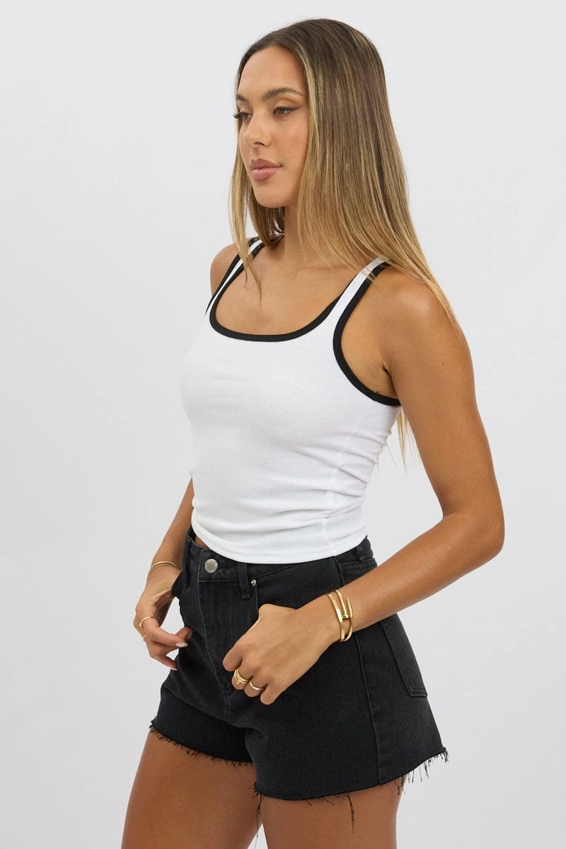 White Tank Top Sleeveless Contrast Trim